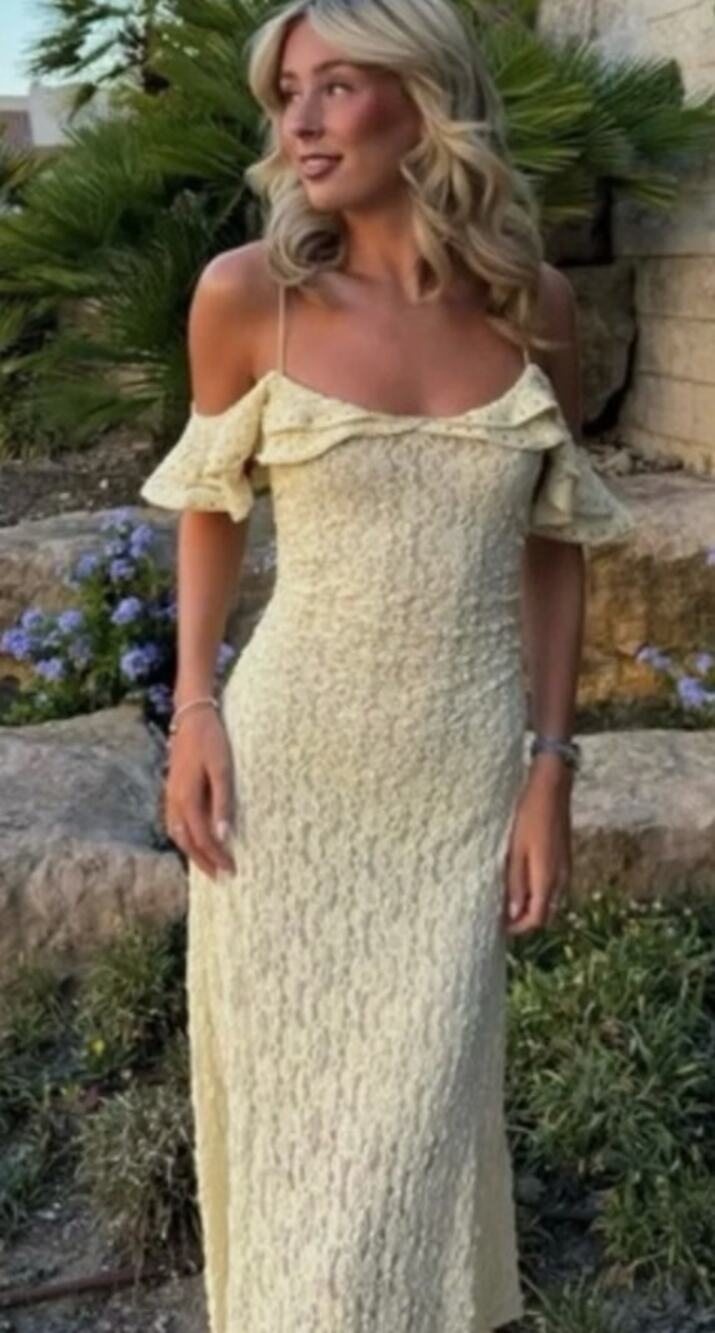 Zara Yellow Studded Lace Off the Shoulder Midi Dress Size Medium